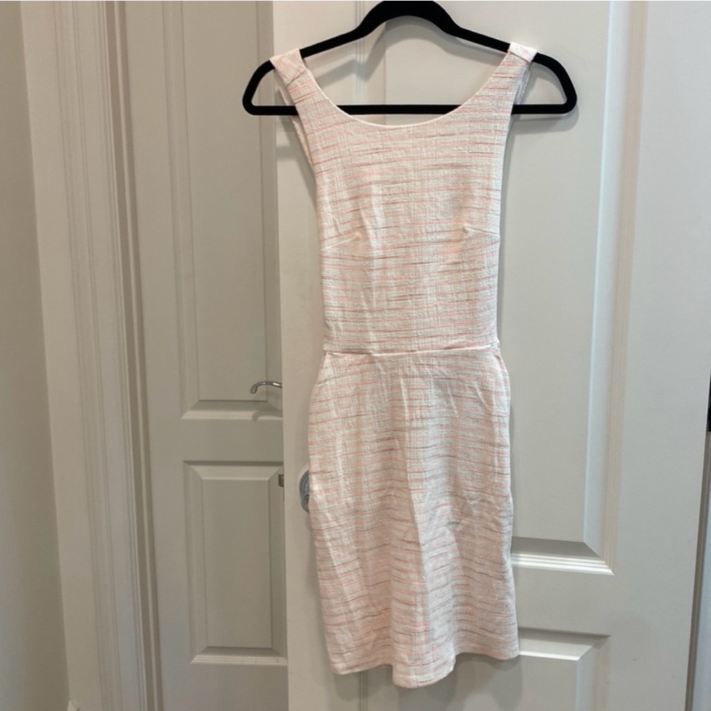 LOFT white & light pink shimmer open back dress